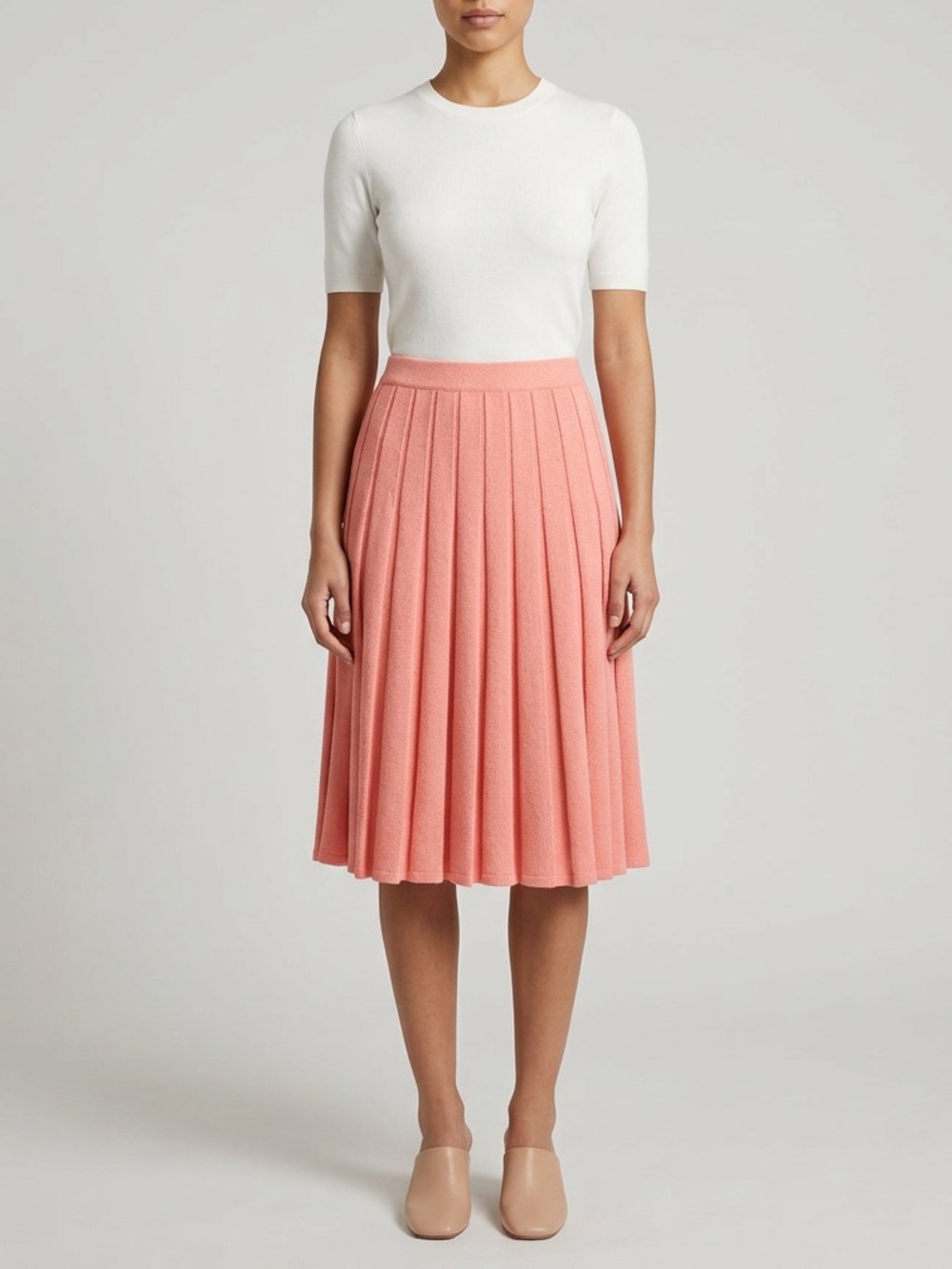 St. John Coral Pleated Midi Skirt | Santana Knit Stretch | Luxury Designer SZ 6